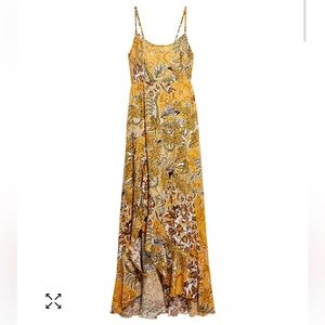 Free People yellow smocked slip maxi dress